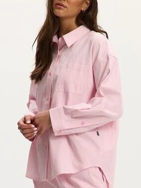 Oversized Pink Pinstripe Button-Front Blouse